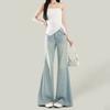 Women's High Waist Flare Jeans Loose Fit Light Blue Sand Wash Casual Denim Trousers