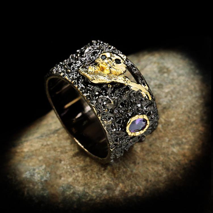 Черное золото Двухцветный Трехкомпонентный Аксессуар Темно-готический Милый Котенок Кольцо Ожерелье Серьги