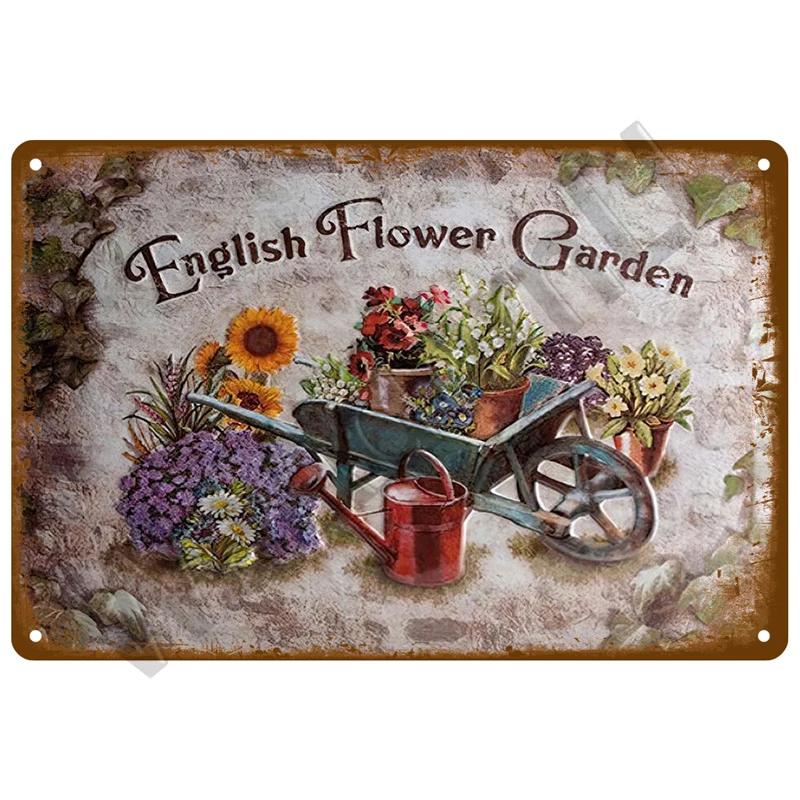 Retro Flowers Bird Metal Sign Garden Decorations Wall Art Mural Vintage Tin Sign Home Plate Room Decor Garden Painting Gift F