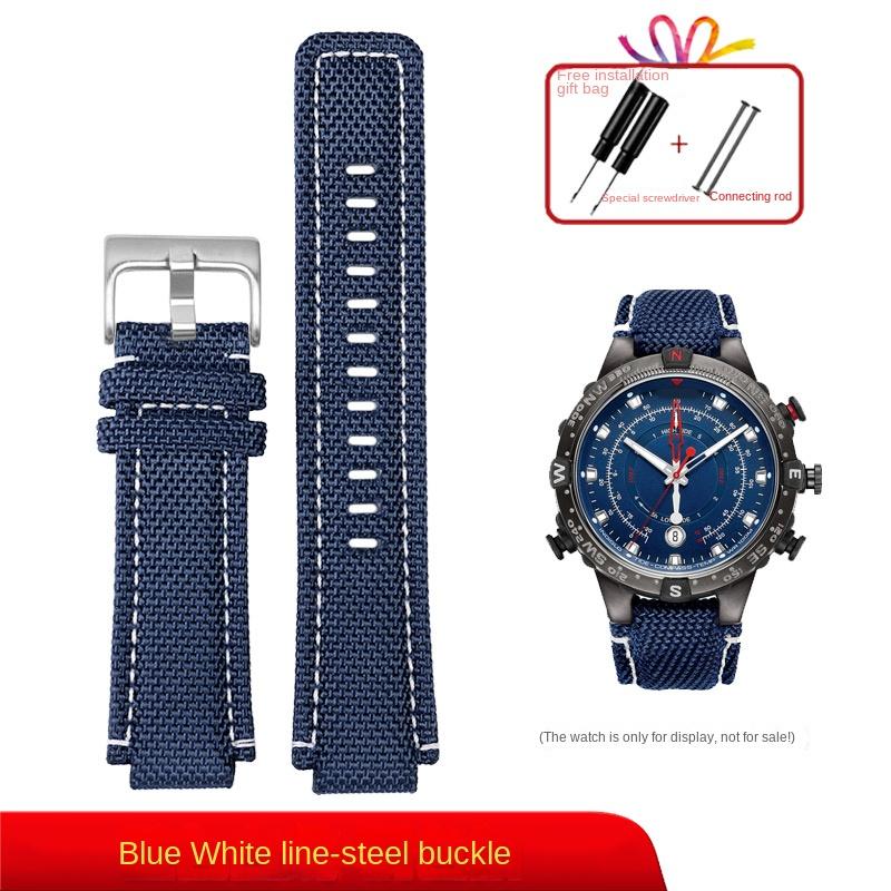 Sports canvas Watchband cowhide bottom For TIMEX T2N720 T2N721 TW2R55500 24*16mm Army green brown Men's Watch Strap Bracelet