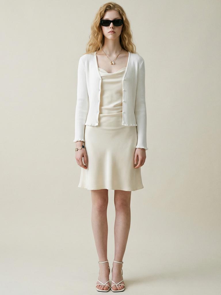 STAY WITH ME Satin Drape Mini Dress_Cream