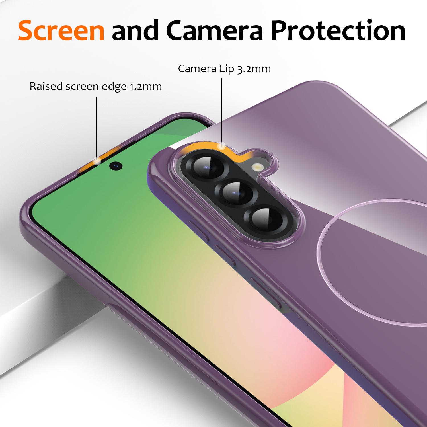 

For Samsung Galaxy A35 5G Magnetic Case Compatible with MagSafe TPU Phone Back Cover with Lanyard Purple