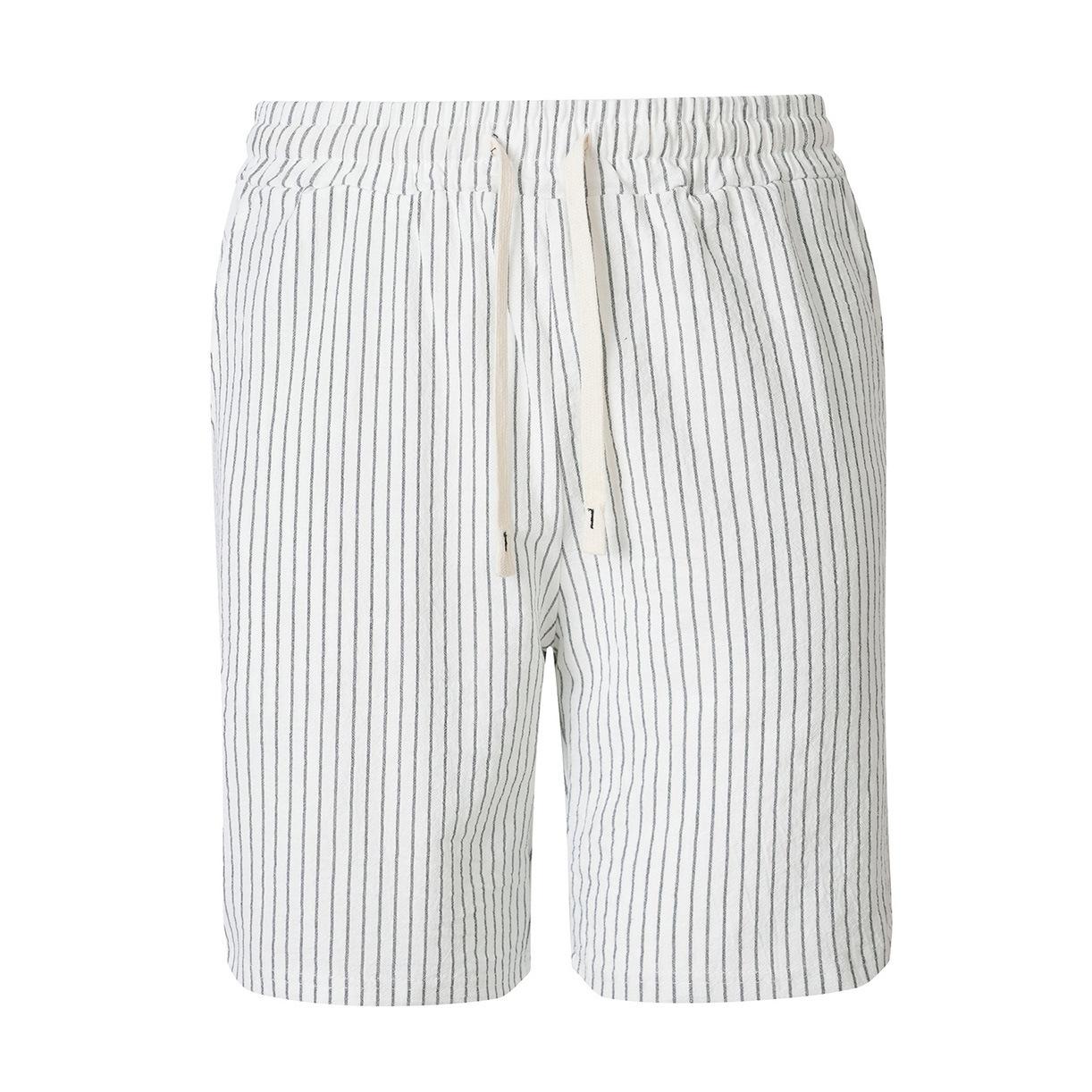 Men Summer Casual Linen Sports Striped Drawstring Pocket Mid Waist Straight Shorts S белый