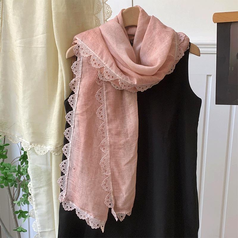 Scarf atmosphere solid color spring and autumn summer fashion lace silk scarf neck protection scarf shawl dual-purpose
