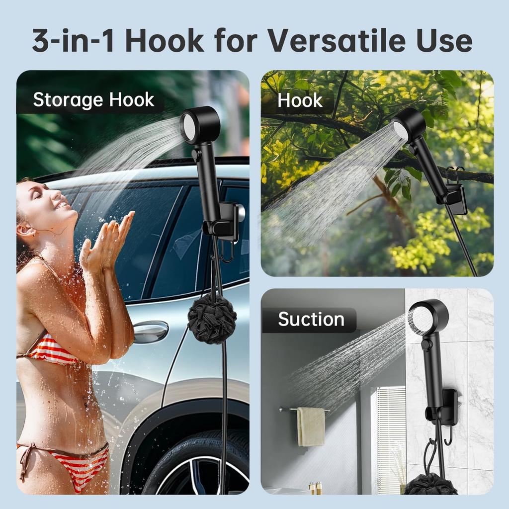 Portable Camping Shower Pump with Temperature Display, 5-Gallon Foldable Bucket, 8000mAh