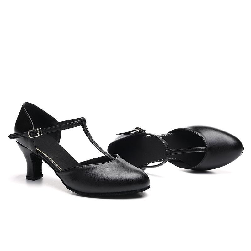 Dámské podpatky 6 cm Černá kožená obuv s uzavřenou špičkou na moderní společenský tanec Tango