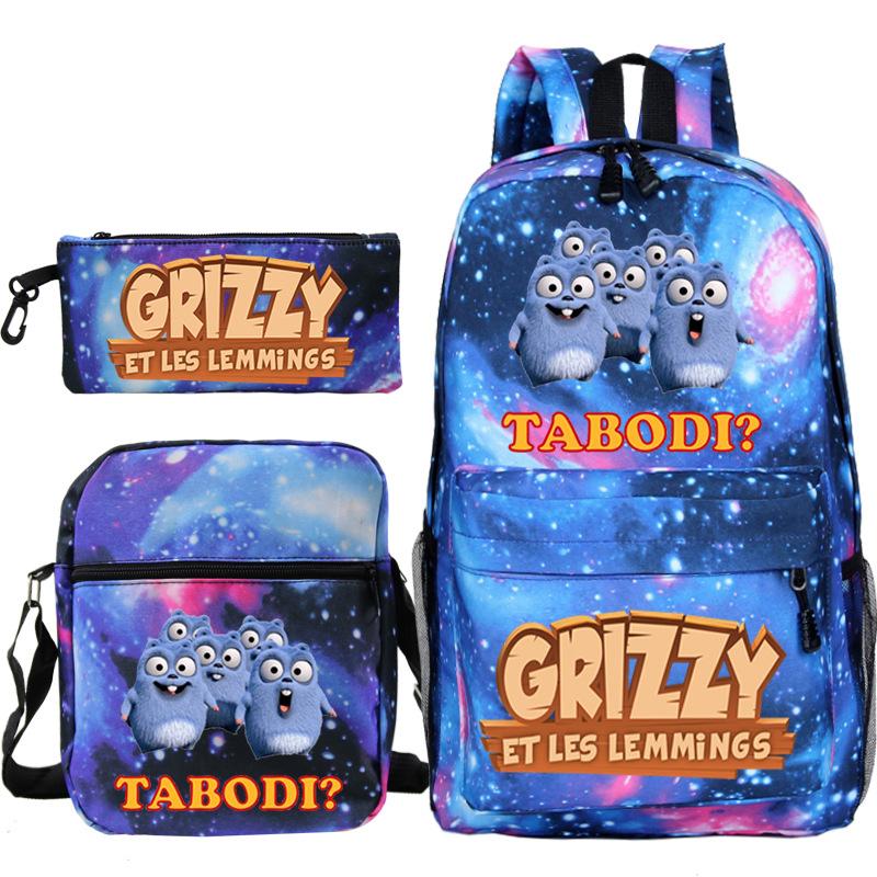 Printed primary and secondary school students backpack shoulder bag pencil bag three-piece combination