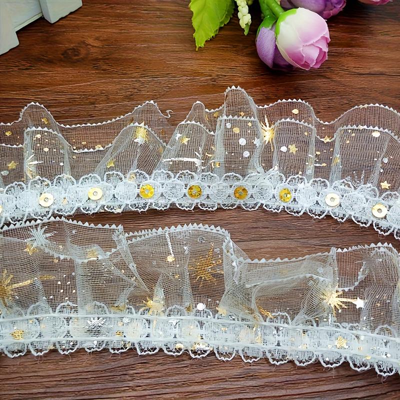 1Roll Handmade Gift Wrapping Lace DIY Pleated Delicate Double Layered Clothing Embellishment Organza Shine Sequined 4.5CM