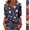 Women's Fashion Casual Christmas Print V-Neck Three-Quarter Sleeve Holiday Top