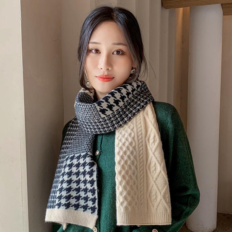 

Knitted Patchwork Houndstooth 2022 Winter Warm Pashmina cashmere Scarf women Mencolorful plaid designer neck wrap Scarves Tassel One Size