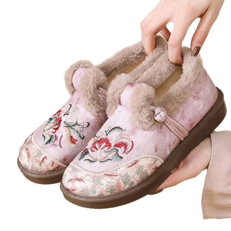 Schafwolle Winter Baumwollschuhe gestapelt und verdickt warm Mutter Schuhe dicke Sohle bestickte Schuhe