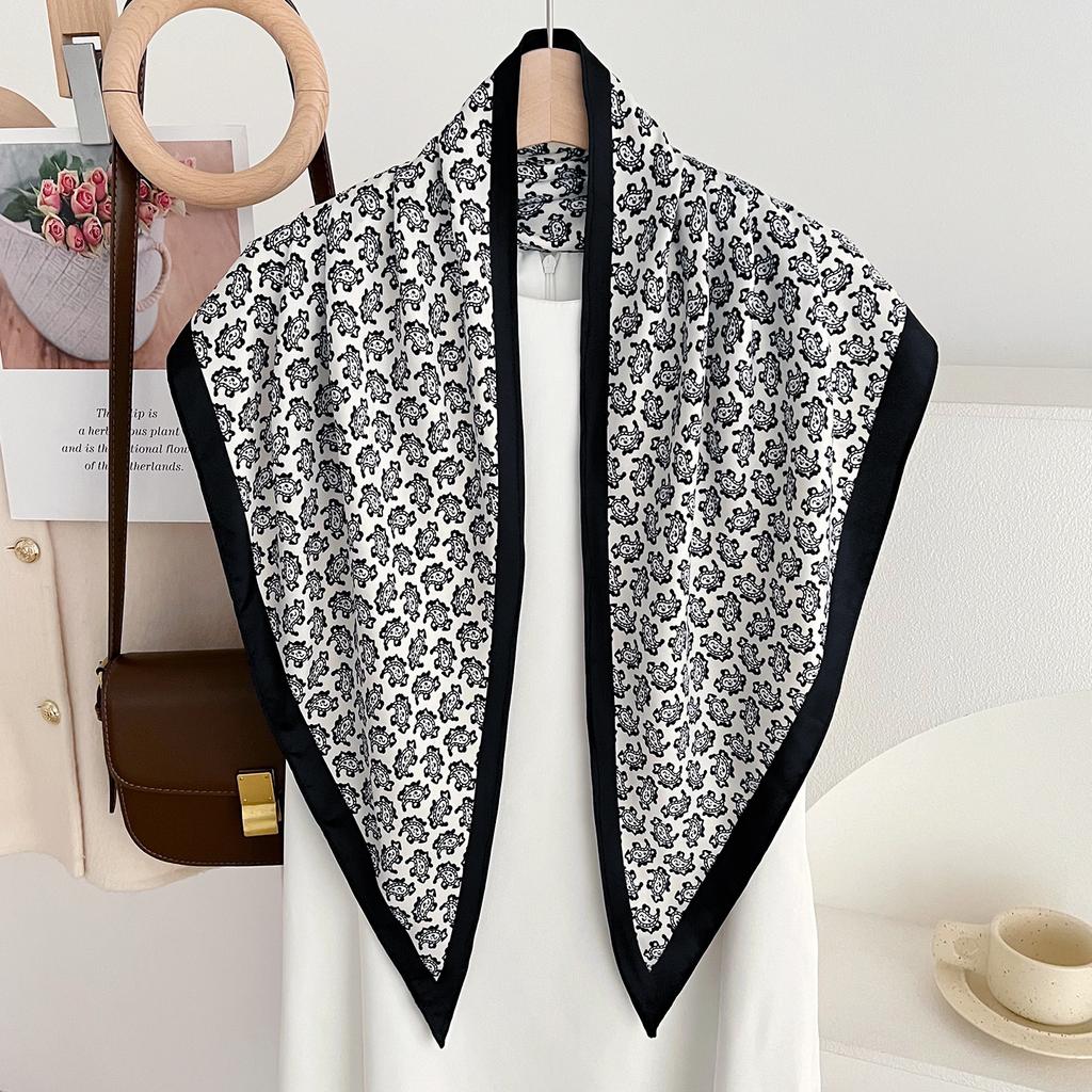 Korean version of versatile multi-functional triangular silk scarf women's spring and summer new cashew flower printed shawl thin silk scarf