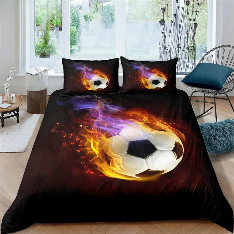 Soccer Duvet Cover Set King Queen Full Size Football Pattern Polyester Comforter Cover For Kids Teens Soccer Lover Bedding Set