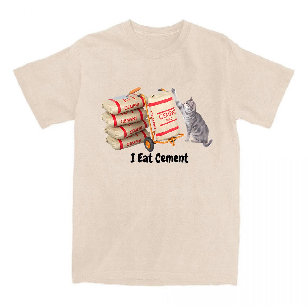 Cartoon Cat Graphic T-shirt I Eat Cement Letter Printing Tshirts Short Sleeve Casual Female T Shirt Unisex Streetwear Loose Tees