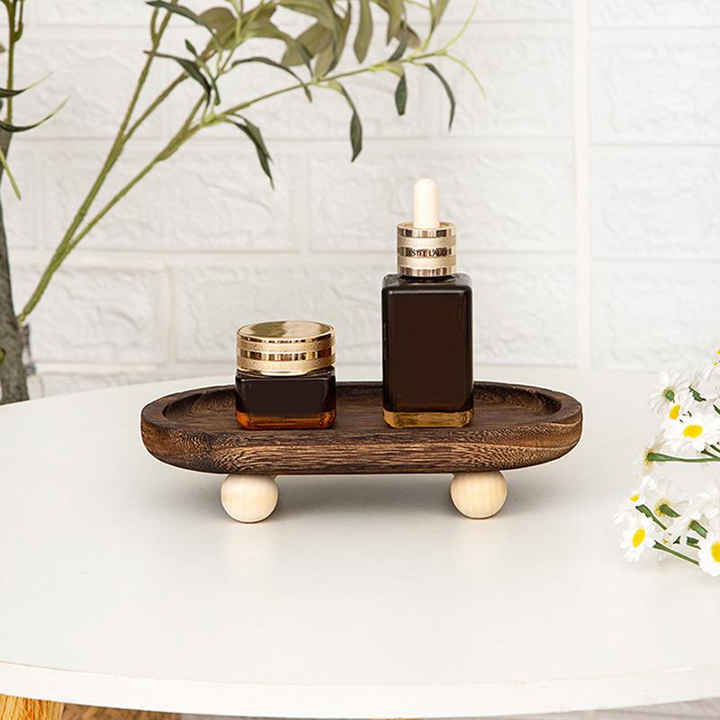 Decorative Wooden Tray Wooden Riser Tray Multi-Functional Round Oval Decorative Tray Pedestal Stand Bathroom Jewelry Counter