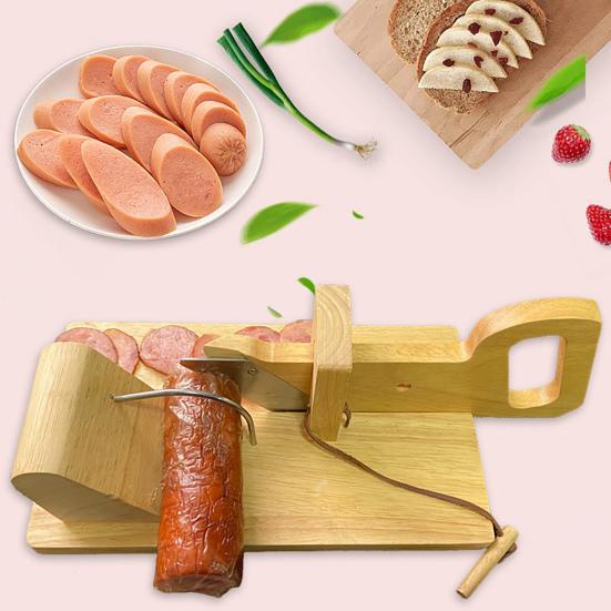 Yousheng Ham Cutter Stainless Steel Sausage Slicer Wooden Handle Fruit Vegetable Food Cutter Multi-purpose Kitchen Gadget