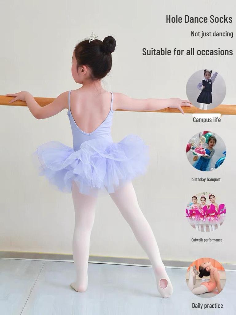 Children's Seasonal 80D White Velvet Cut-Out Dance Tights