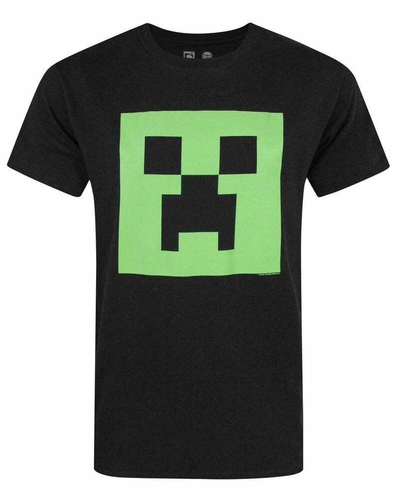 Minecraft Creeper Face Boys Kids Black Glow In Dark T Shirt Official Tee S