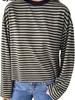 Herbst Faul Entspannte Passform Lässig Vintage Farbblock Gestreift Langarm T-Shirt Top