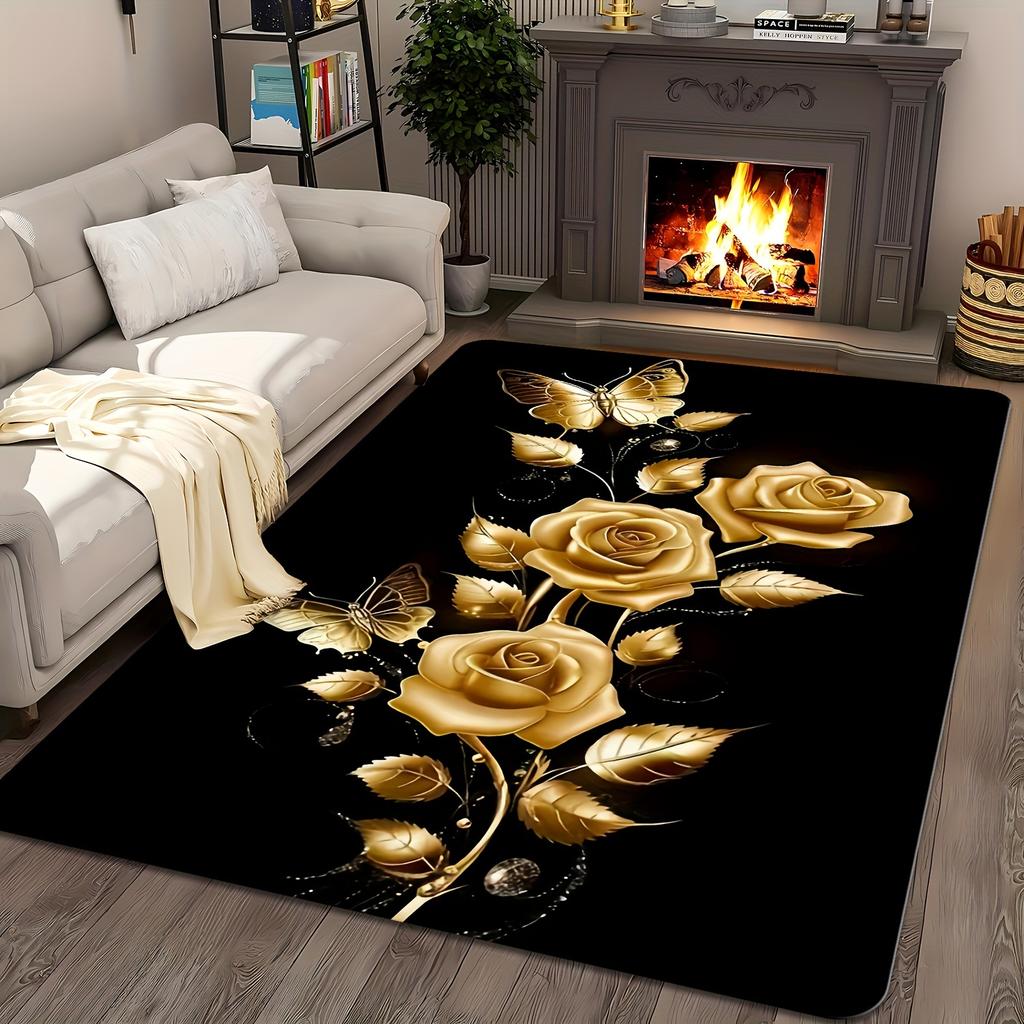 Modern Large Floral Print Floor Mat, Botanical Non-Slip Washable Rug, Decorative Area Carpet for Kitchen Laundry Living Room