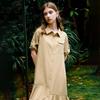 Women's Lyocell Tencel Polo Neck Shirt Midi Dress