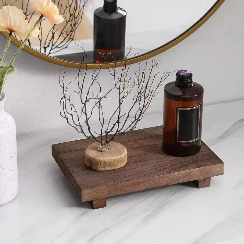 Bandeja de Madera Soporte Pedestal Madera Tocador Manos Jabón Vela Aromática Soporte Almacenamiento Bandeja Cocina Soporte Condimentos Decoración Hogar