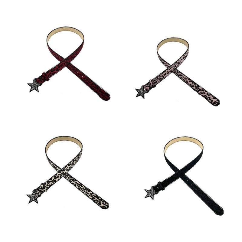 Leopard Print Belt Rhinestones Star Buckles Waistband Fashionable Waist Belt for Trendy Outfits