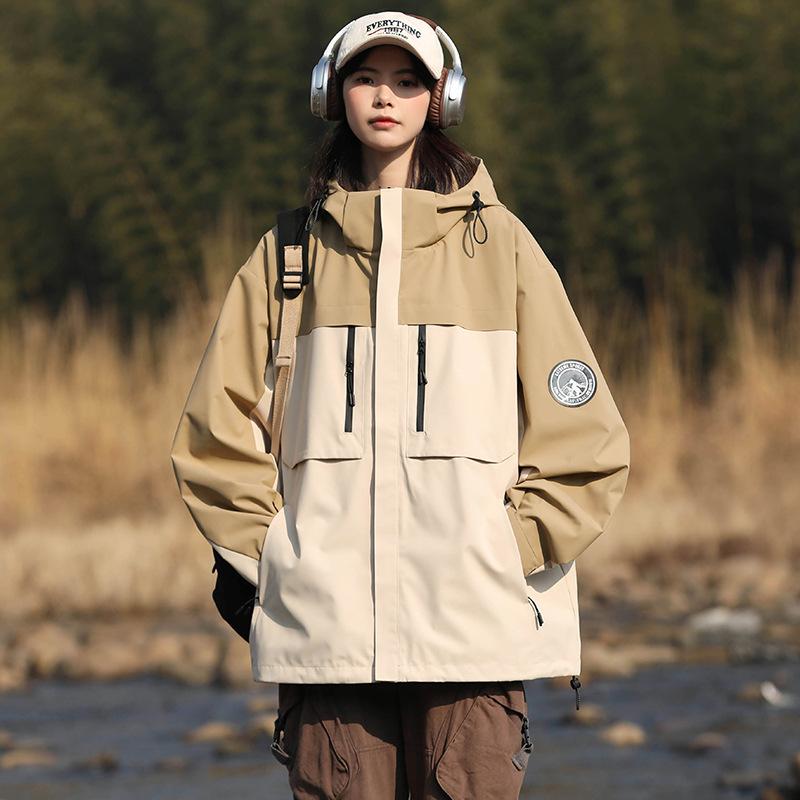 Spring and Autumn New Men's Korean Edition Hooded Car Logo Color-blocking Loose Jacket Trendy Couple Cargo Jacket