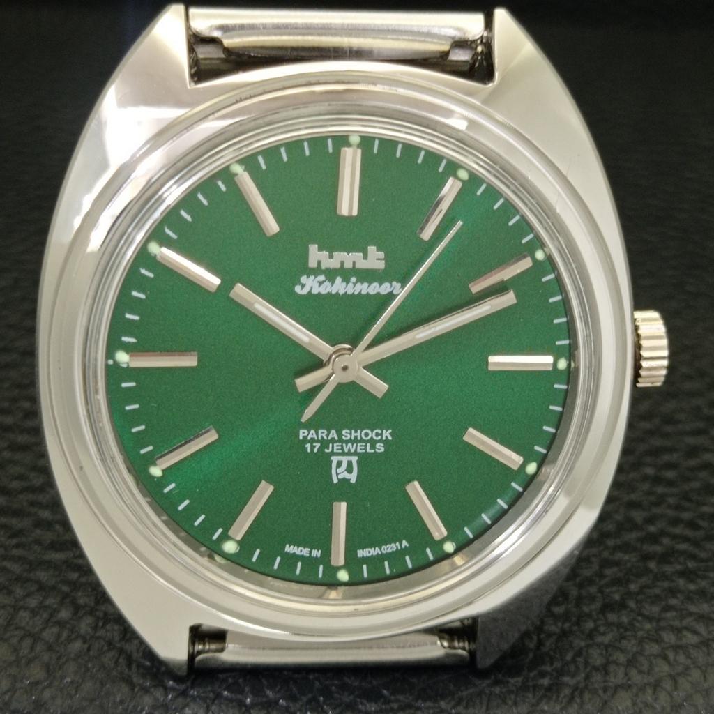 INDIAN VINTAGE HMT KOHINOOR HAND-WINDING MENS GREEN COLOR DIAL WATCH a440942-4 HT-a440942