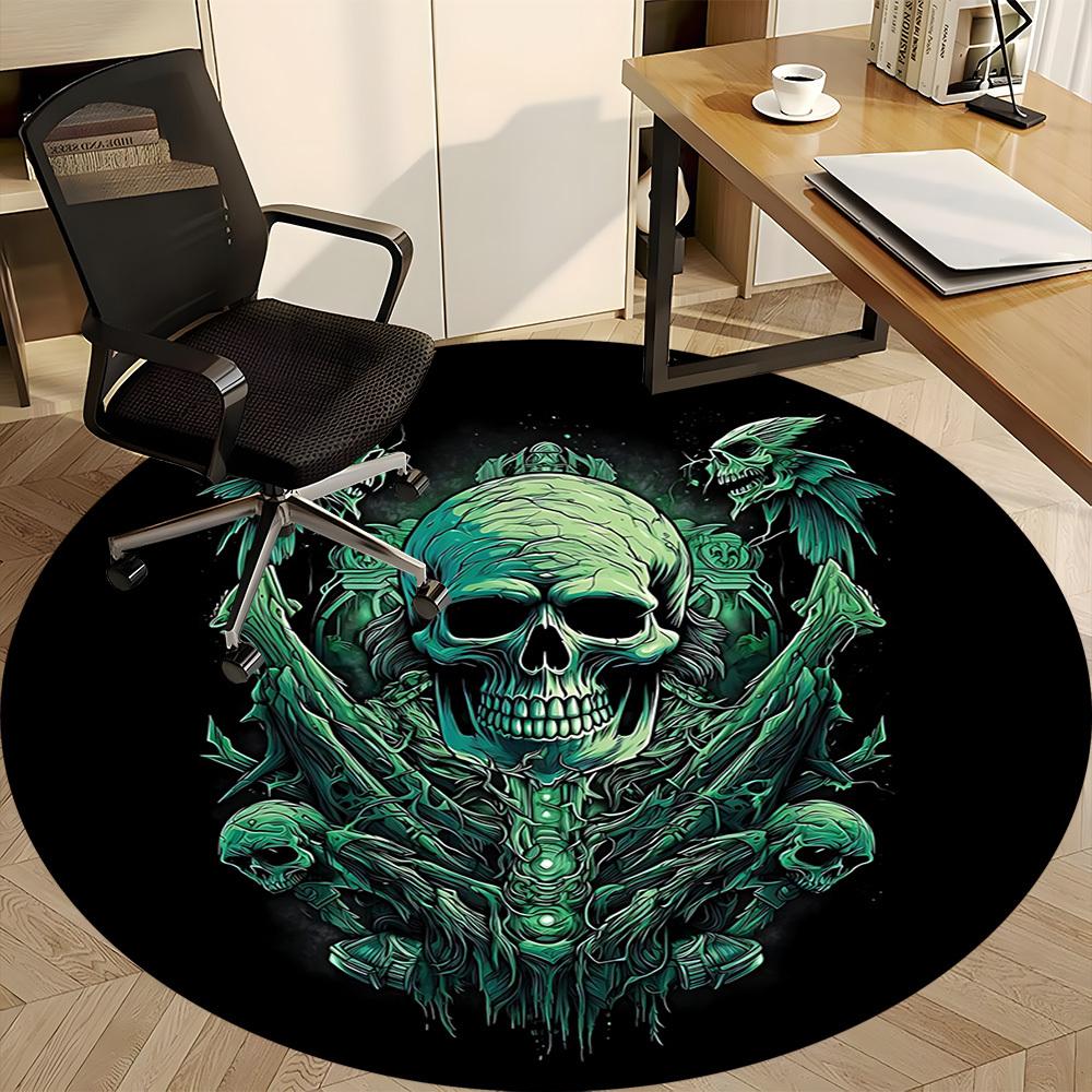 1pc Gothic Skull Carpet for Office Non-Slip, Round Carpet, Soft & Comfortable, Carpet for Office, Lightweight Round Floor Mat