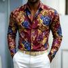 2026 Men's Shirt French Retro Blue Purple Gold Rose Flower Shirt White Background Pattern Slim Fit Long Sleeved Shirt XS-6XL