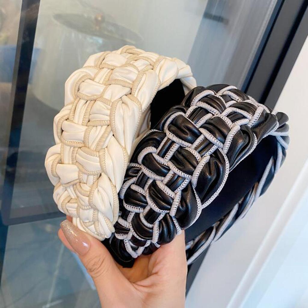 PROLY New Fashion Over Size 6.5CM Wide Side Hairband For Women PU Leather Headband Braided Hair Accessories