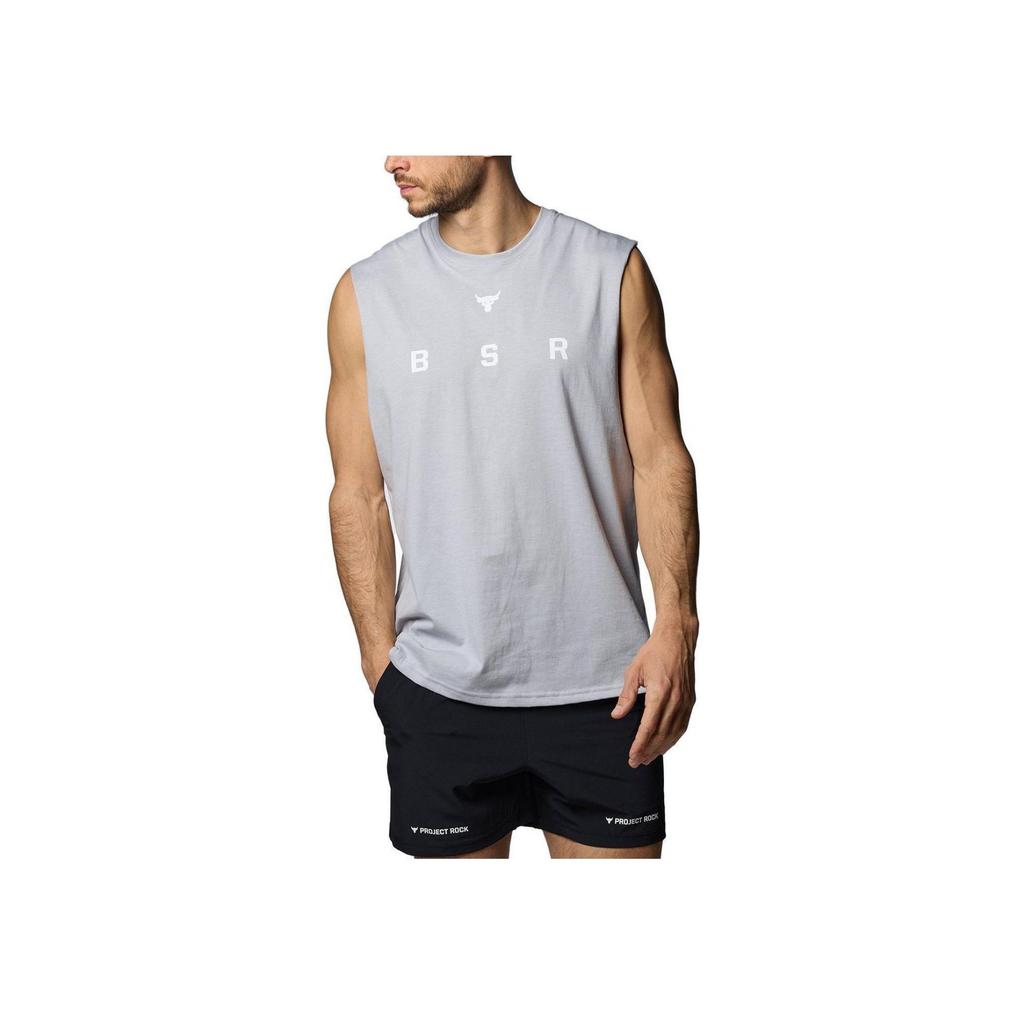 Under Armour Project Rock Show Your Work Letter Print Crew Neck Sleeveless Tank Top Men Tops Gray 1385939-011