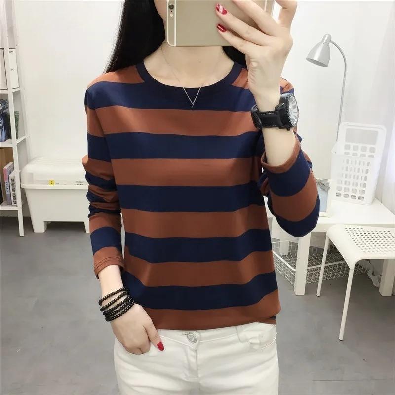 T-shirts Women Striped Long Sleeve Tees Casual Korean Style Simple 2XL Loose All-match Harajuku Trendy Tops Spring Design Lady
