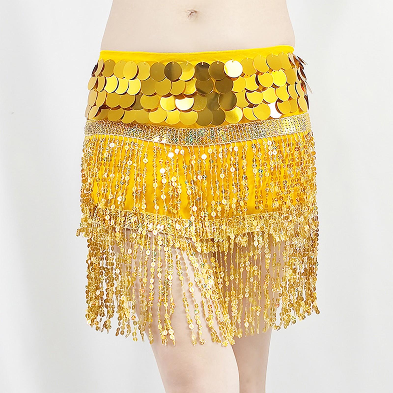 

Женская сексуальная юбка с высокой талией, расшитая пайетками, поясные аксессуары, шарф для танца живота с пайетками One Size золотой