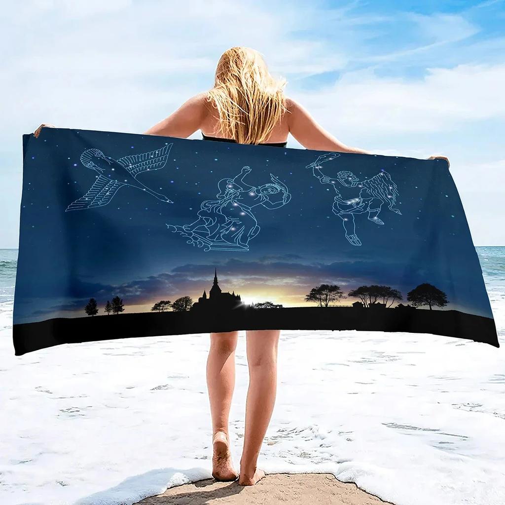 12 Constellations Beach Towel Microfiber Sand Free Mysterious Galaxy Bath Towel Quick Dry Swimming Pool Spa Travel Sport Towels