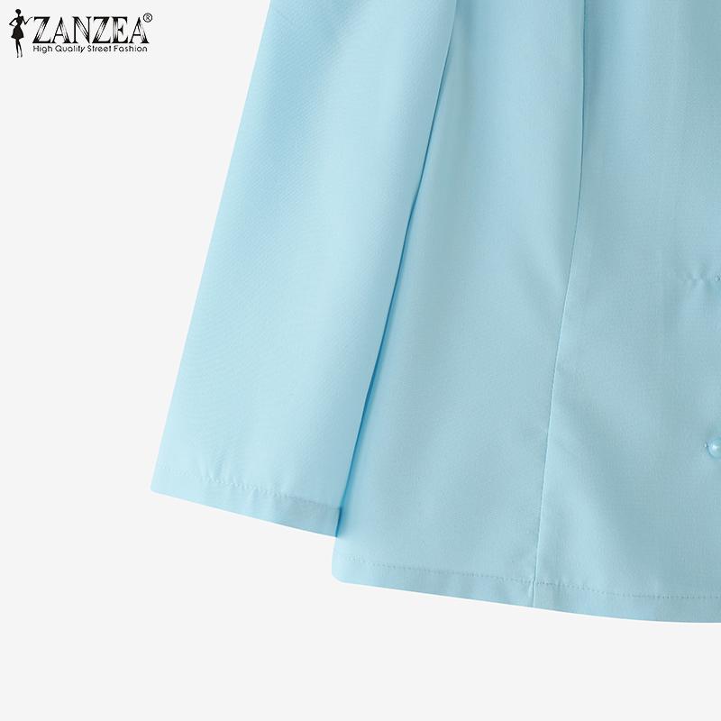 ZANZEA Women Casual Round Neck Solid Color 3/4 Sleeve Blouse