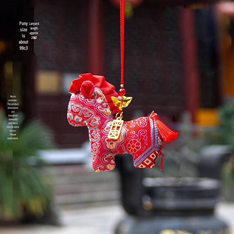 Chinese New Year Horse Embroidered Brocade Sachet - Cultural Hanfu Car Pendant Gift