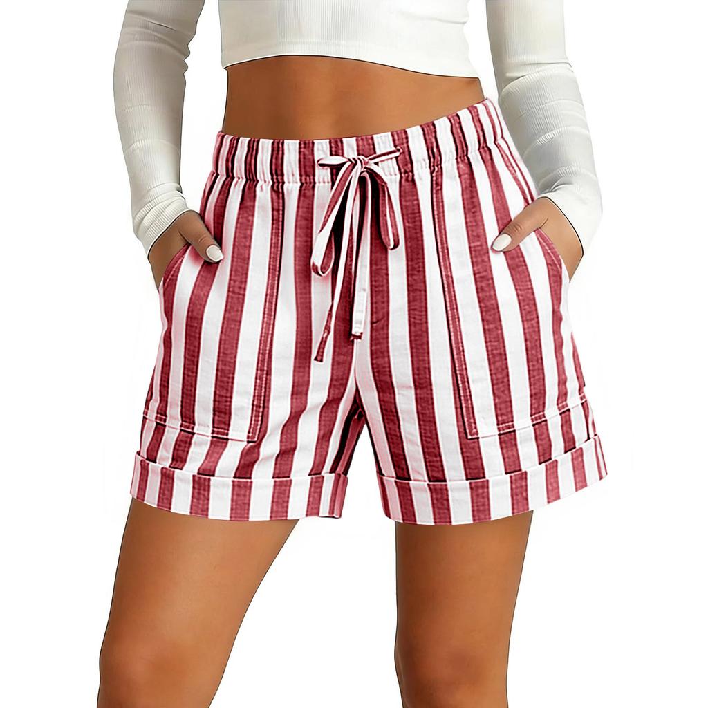 Womens Women's Color Elastic Waist High Waist With Pocket Ladies Casual Shorts Travel Shorts