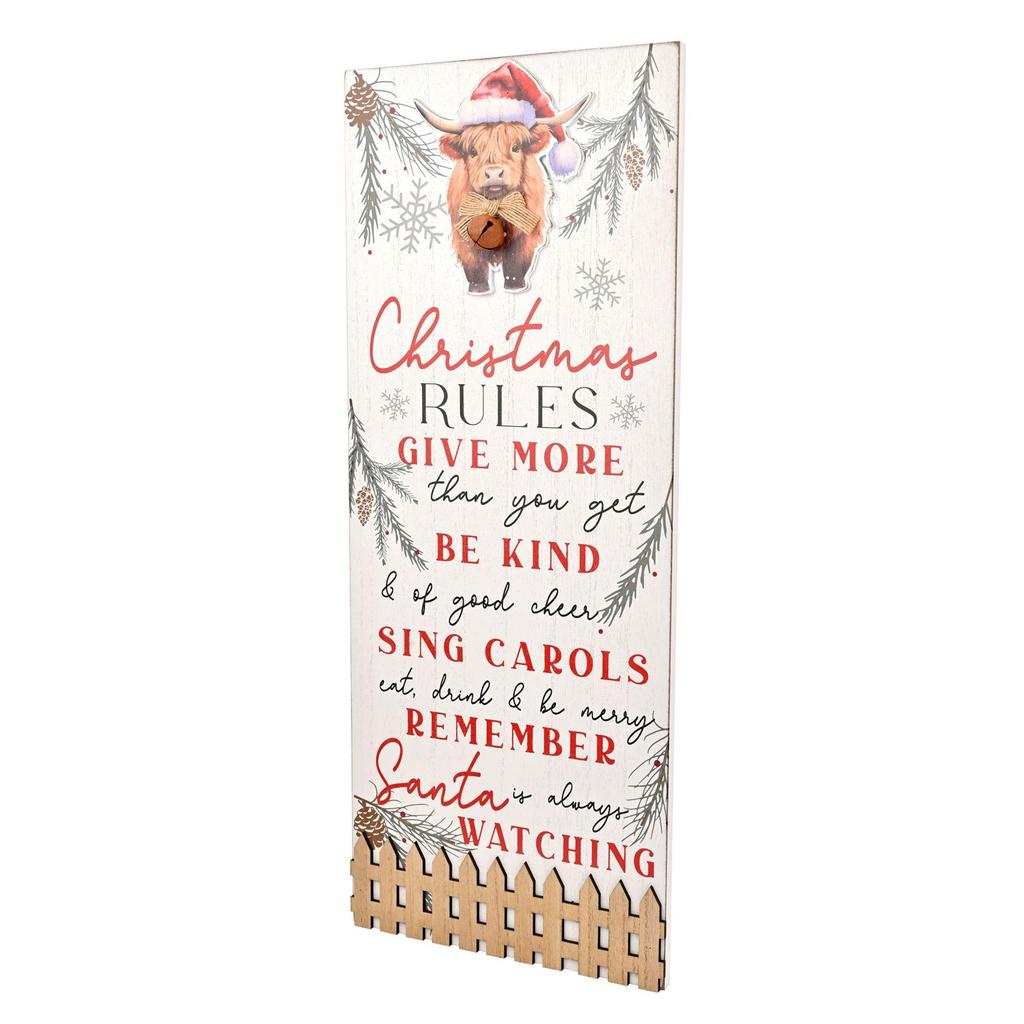 Highland Cow Christmas Rules Plaque