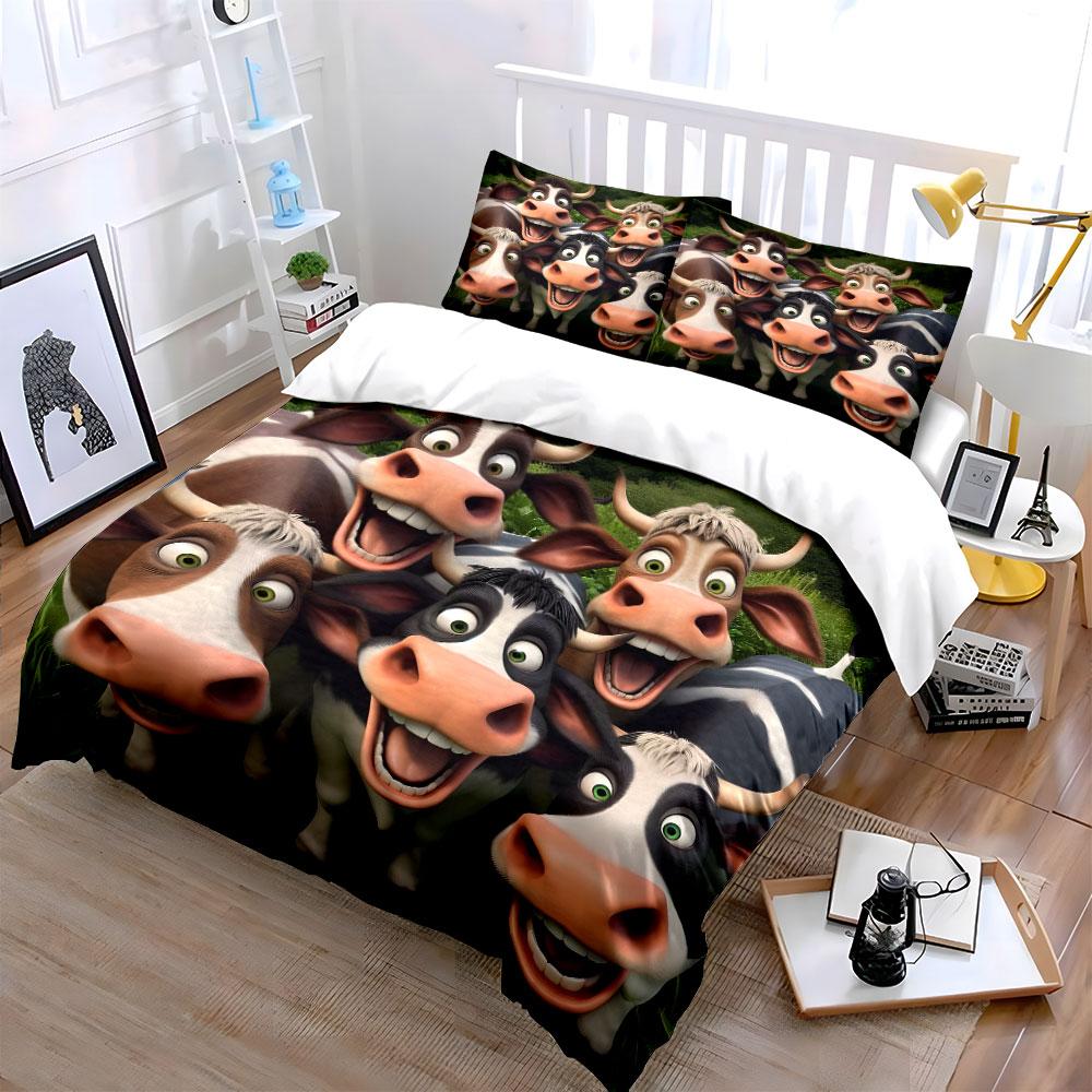 Cartoon Cow Decor Set Funny Multiple Sizes Kid'S And Adults' Bedroom Exquisite 3Pc Bedding Set, Gift