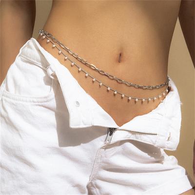 Women Hip Hop Sexy Beach Pearl Waist Chain Retro Multilayer Body Chain Jewelry