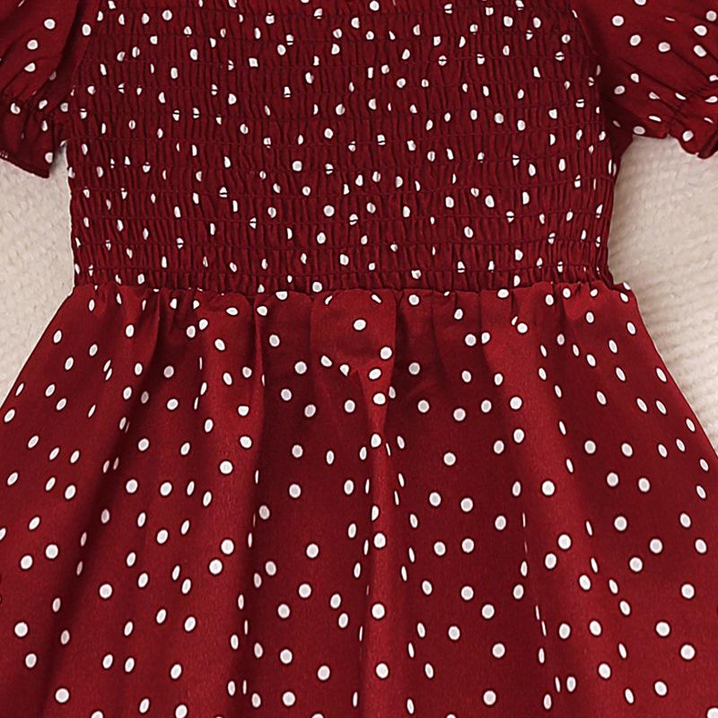 Girls' Summer Retro Polka Dot Hepburn Style Short-Sleeve Princess Dress