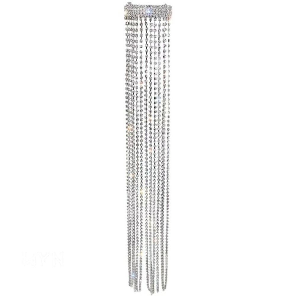 

Long Tassel Sparkling Rhinestone Hairpins Silver-Color Geometric Metal Rhinestone Hair Accessory Full Rhinestone Hyperbole Desig срібний