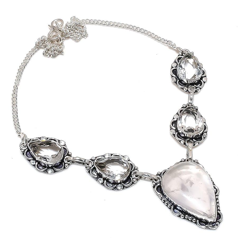 Moonstone, Topaz Gemstone 925 Sterling Silver Jewelry Necklace 18"