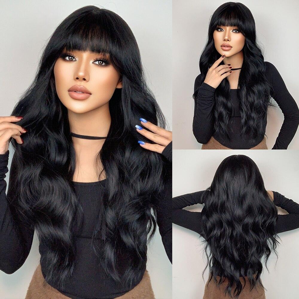 ALAN EATON Blonde lange lockige synthetische Perücken mit Pony Ombre Blonde Highlight Wave Perücke natürliche Frauen tägliches Haar hohe Temperatur