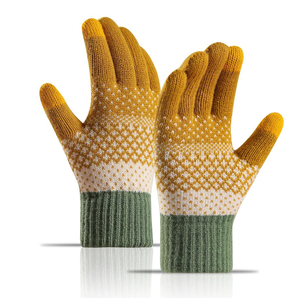 Gants Tricotés pour Femmes Velours Double Couche et Épais Anti Froid Écran Tactile Doigts Séparés Chaud Extérieur Gants de Cyclisme
