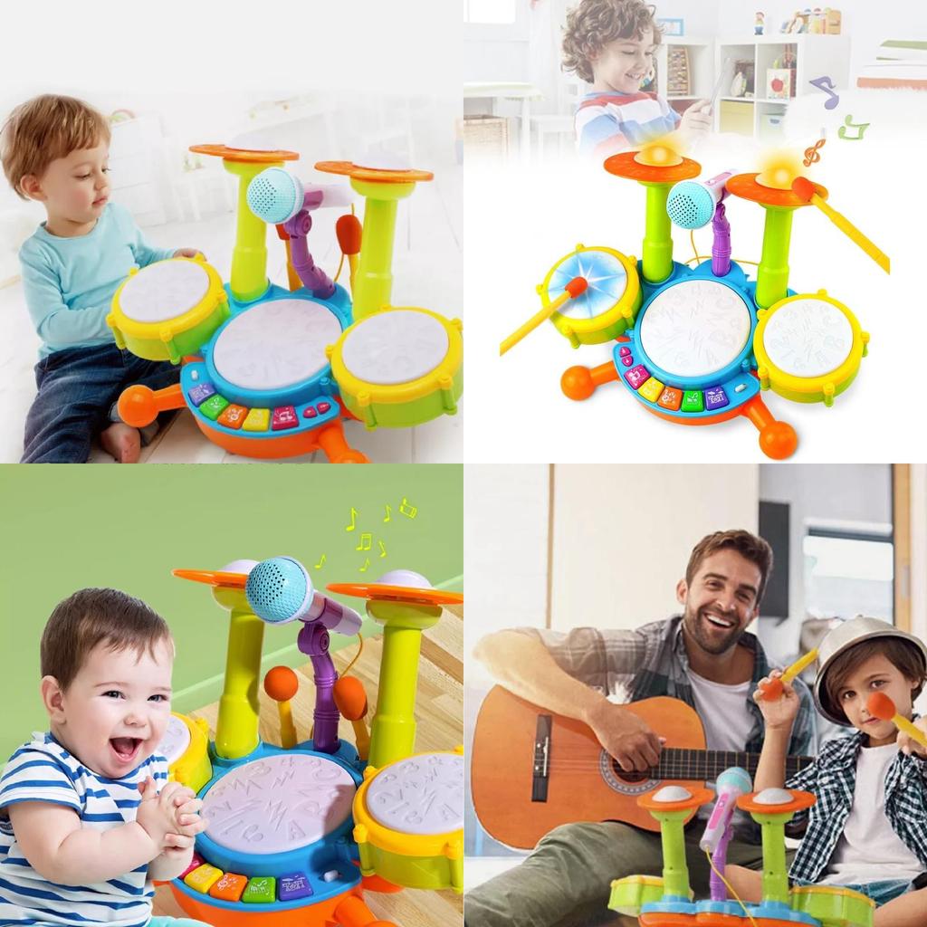Colorful Early Education Multi-functional Drum Set With Microphone And Piano Toy Instruments For Kids Ages 2 To 6 Years