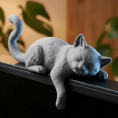 Cute Cat Figurine 3DPrinted Miniature Sleeping Kitty Ornament Computer Screen Decor Dollhouse Miniature Desktop Decor Home Decor