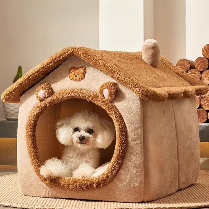 All-Season Enclosed Cat House Villa Washable Dog Bed Winter Insulation Sleeping Nest for Cats